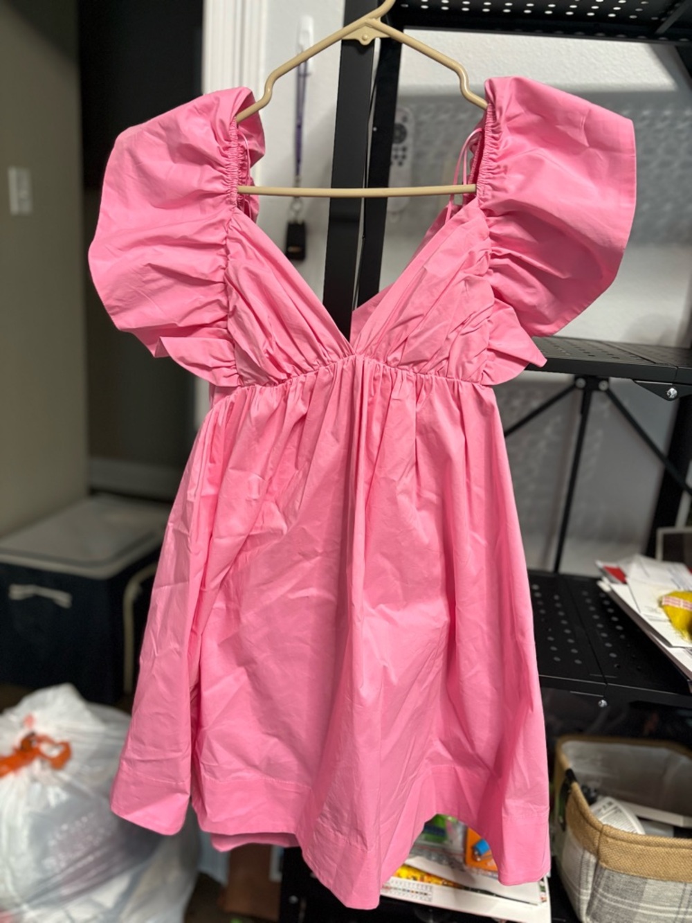 Pink Puff Sleeve Mini Dress